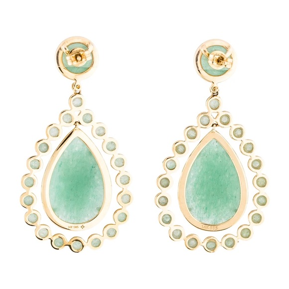 14K Aventurine Quartz & Diamond Drop Earrings
